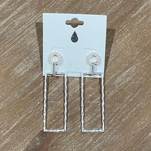 Pearl and metal rectangle drop earrings